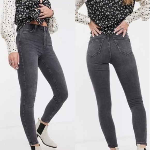Topshop Jamie Skinny High Rise Jeans Dark Grey/Washed Black - W26 L34 - Picture 6 of 6
